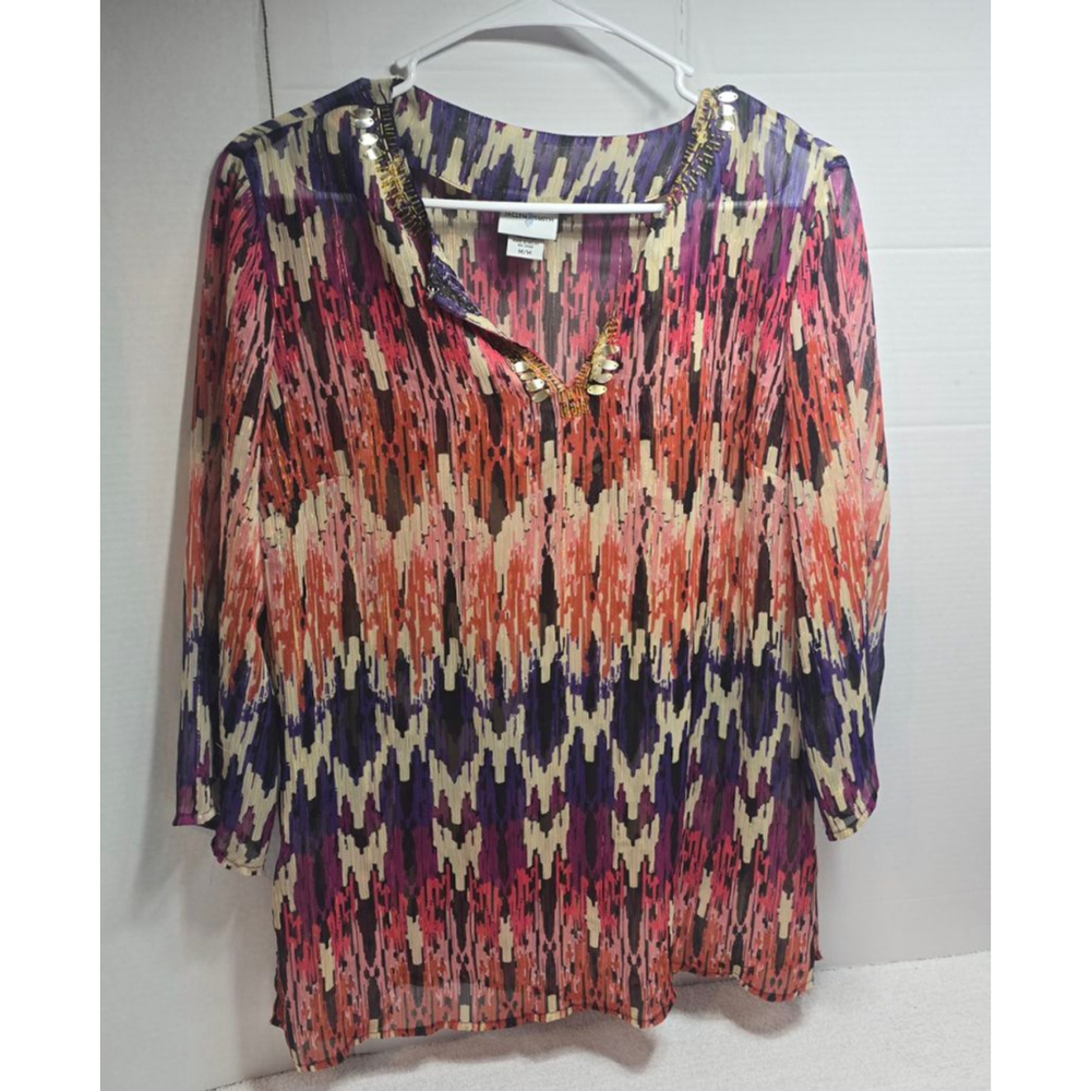 Women's DONNA V. SMITH Tunic M Purple Pink Abstract Print